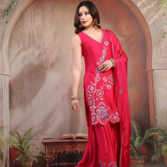 Women Pink Embroidered Kurta Sharara Set with Dupatta