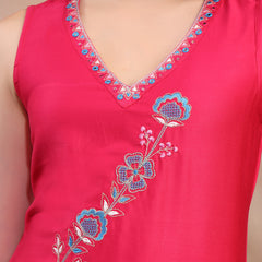 Women Pink Embroidered Kurta Sharara Set with Dupatta