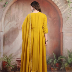 Women Mustard Embroidered Anarkali Set with Dupatta