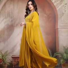 Women Mustard Embroidered Anarkali Set with Dupatta