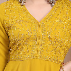 Women Mustard Embroidered Anarkali Set with Dupatta