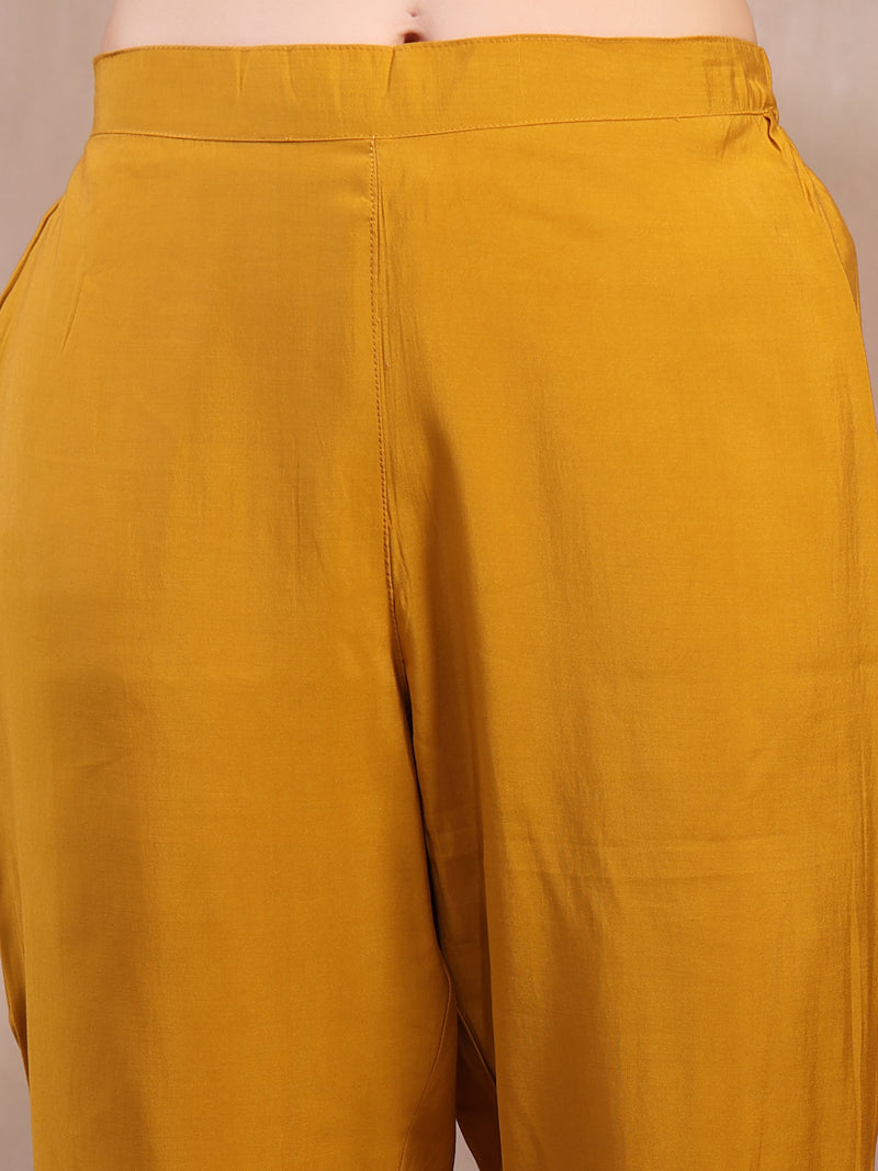 Women Mustard Embroidered Silk Anarkali Set with Dupatta