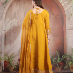 Women Mustard Embroidered Silk Anarkali Set with Dupatta