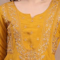 Women Mustard Embroidered Silk Anarkali Set with Dupatta