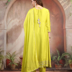 Women Lime Green Embroidered Anarkali Set with Dupatta