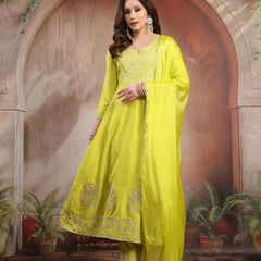 Women Lime Green Embroidered Anarkali Set with Dupatta