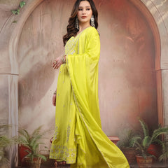 Women Lime Green Embroidered Anarkali Set with Dupatta