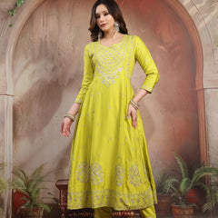 Women Lime Green Embroidered Anarkali Set with Dupatta