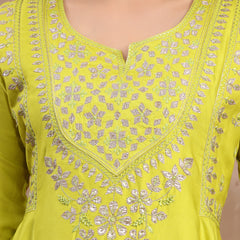Women Lime Green Embroidered Anarkali Set with Dupatta