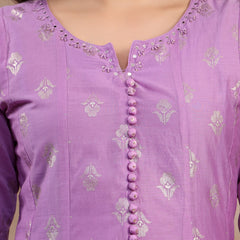 Women Lavender Printed Silk Anarkali Set with Dupatta