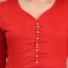 Women Red Embroidered Anarkali Set with Dupatta
