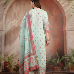 Women Green Printed Cotton Kurta Palazzo Set with Dupatta