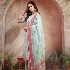 Women Green Printed Cotton Kurta Palazzo Set with Dupatta