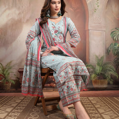 Women Sky Blue Printed Cotton Kurta Palazzo Set with Dupatta