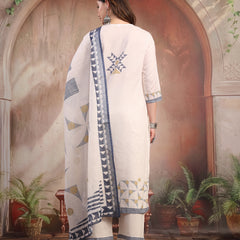 Women White Embroidered Cotton Kurta Palazzo Set with Dupatta