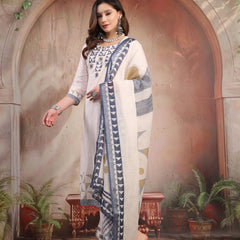 Women White Embroidered Cotton Kurta Palazzo Set with Dupatta