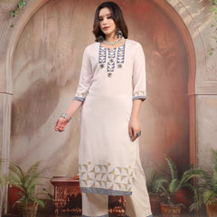Women White Embroidered Cotton Kurta Palazzo Set with Dupatta