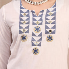 Women White Embroidered Cotton Kurta Palazzo Set with Dupatta