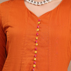 Women Rust Embroidered Anarkali Set with Dupatta