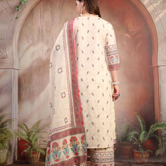 Women Beige Printed Cotton Kurta Palazzo Set with Dupatta