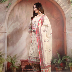 Women Beige Printed Cotton Kurta Palazzo Set with Dupatta