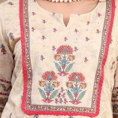 Women Beige Printed Cotton Kurta Palazzo Set with Dupatta
