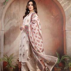 Women Off White Printed Cotton A-Line Kurta Palazzo Set with Dupatta