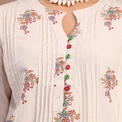 Women Off White Printed Cotton A-Line Kurta Palazzo Set with Dupatta