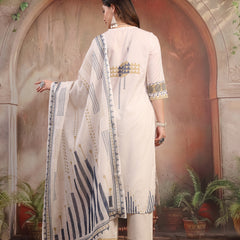 Women White Embroidered Cotton Kurta Palazzo Set with Dupatta