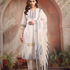 Women White Embroidered Cotton Kurta Palazzo Set with Dupatta