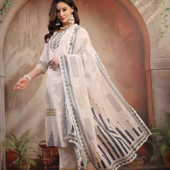 Women White Embroidered Cotton Kurta Palazzo Set with Dupatta