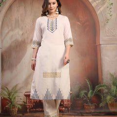Women White Embroidered Cotton Kurta Palazzo Set with Dupatta