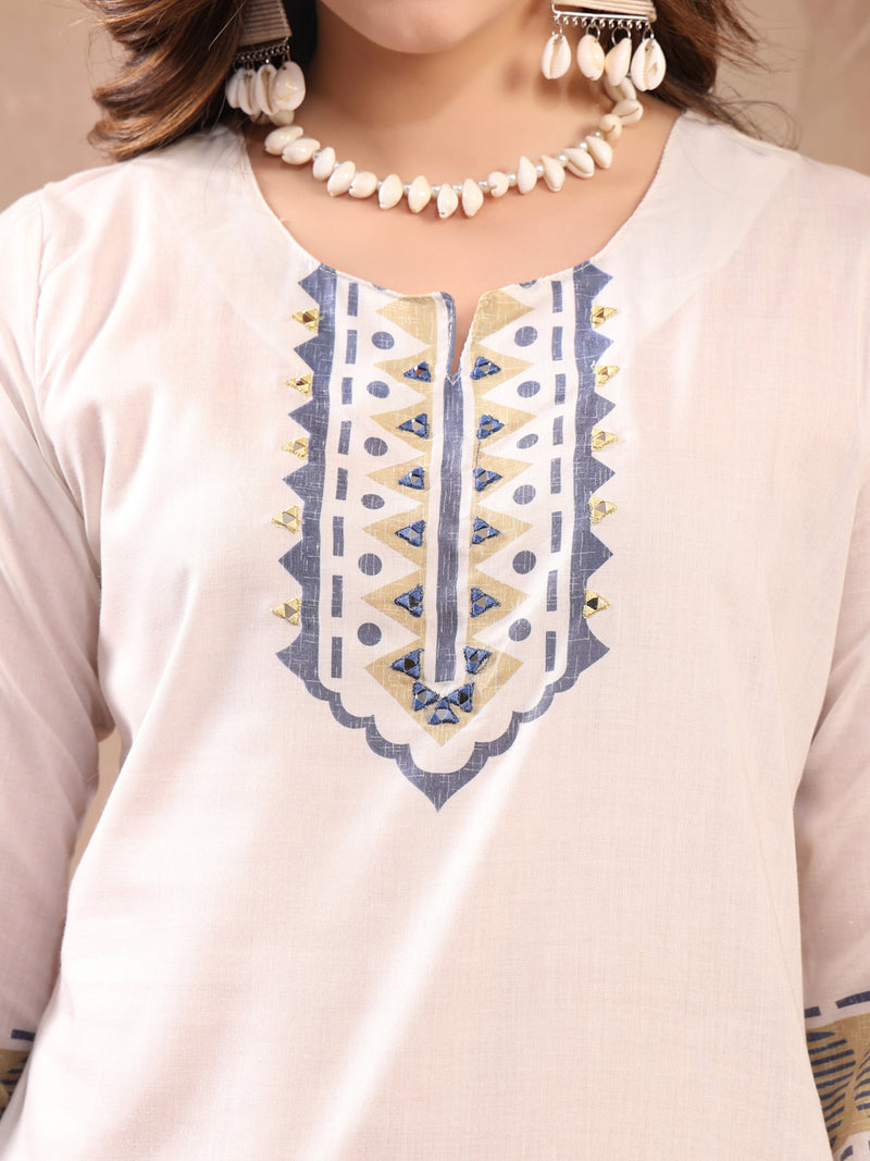 Women White Embroidered Cotton Kurta Palazzo Set with Dupatta
