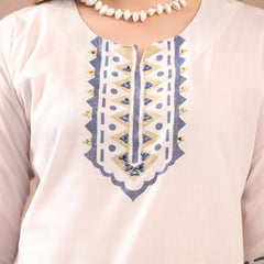 Women White Embroidered Cotton Kurta Palazzo Set with Dupatta