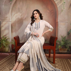 Women White Embroidered Cotton Kurta Palazzo Set with Dupatta