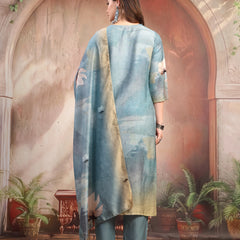 Women Green Printed Silk Kurta Trouser Set with Dupatta