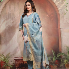 Women Green Printed Silk Kurta Trouser Set with Dupatta