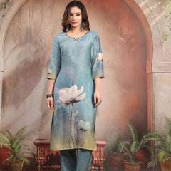 Women Green Printed Silk Kurta Trouser Set with Dupatta