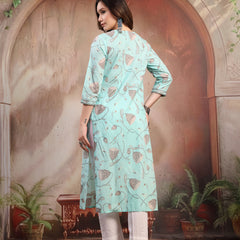 Women Green Embroidered Cotton Kurta