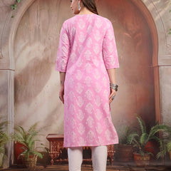 Women Pink Embroidered Cotton Kurta