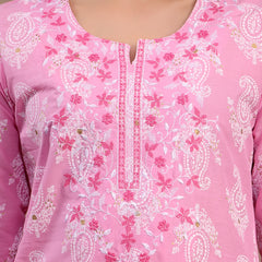 Women Pink Embroidered Cotton Kurta