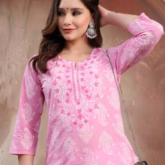 Women Pink Embroidered Cotton Kurta