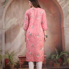 Women Peach Embroidered Cotton Kurta