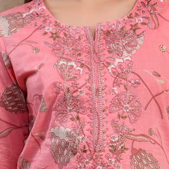 Women Peach Embroidered Cotton Kurta