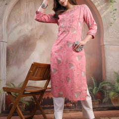 Women Peach Embroidered Cotton Kurta