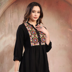 Women Black Embroidered Rayon Top