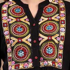 Women Black Embroidered Rayon Top