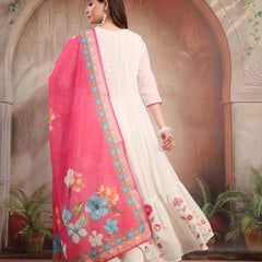 Women White Embroidered Anarkali Set with Dupatta