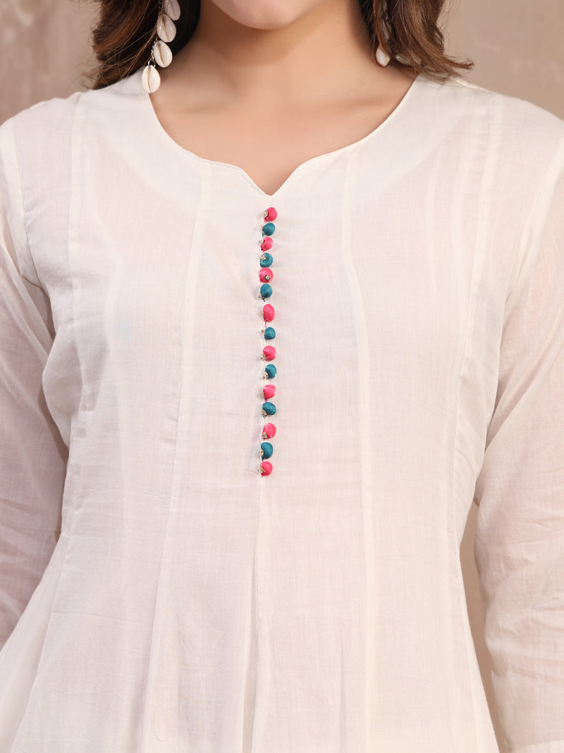 Women White Embroidered Anarkali Set with Dupatta