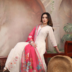 Women White Embroidered Anarkali Set with Dupatta